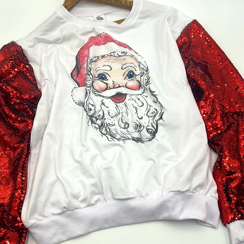 Red Sequin Long Sleeve Santa Sweatshirt XXL